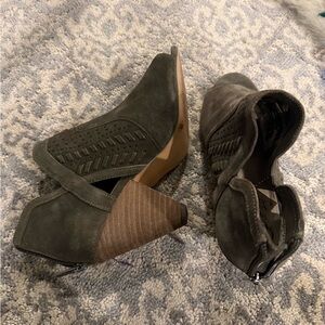 Vince Camuto Olive Green Suede Cutout Ankle Booties